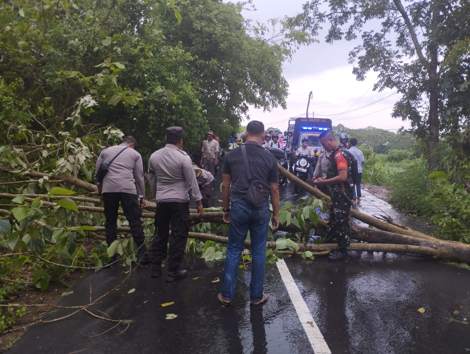 Tanggap Darurat Cuaca Ekstrem, Polsek Gerung Atasi Pohon Tumbang