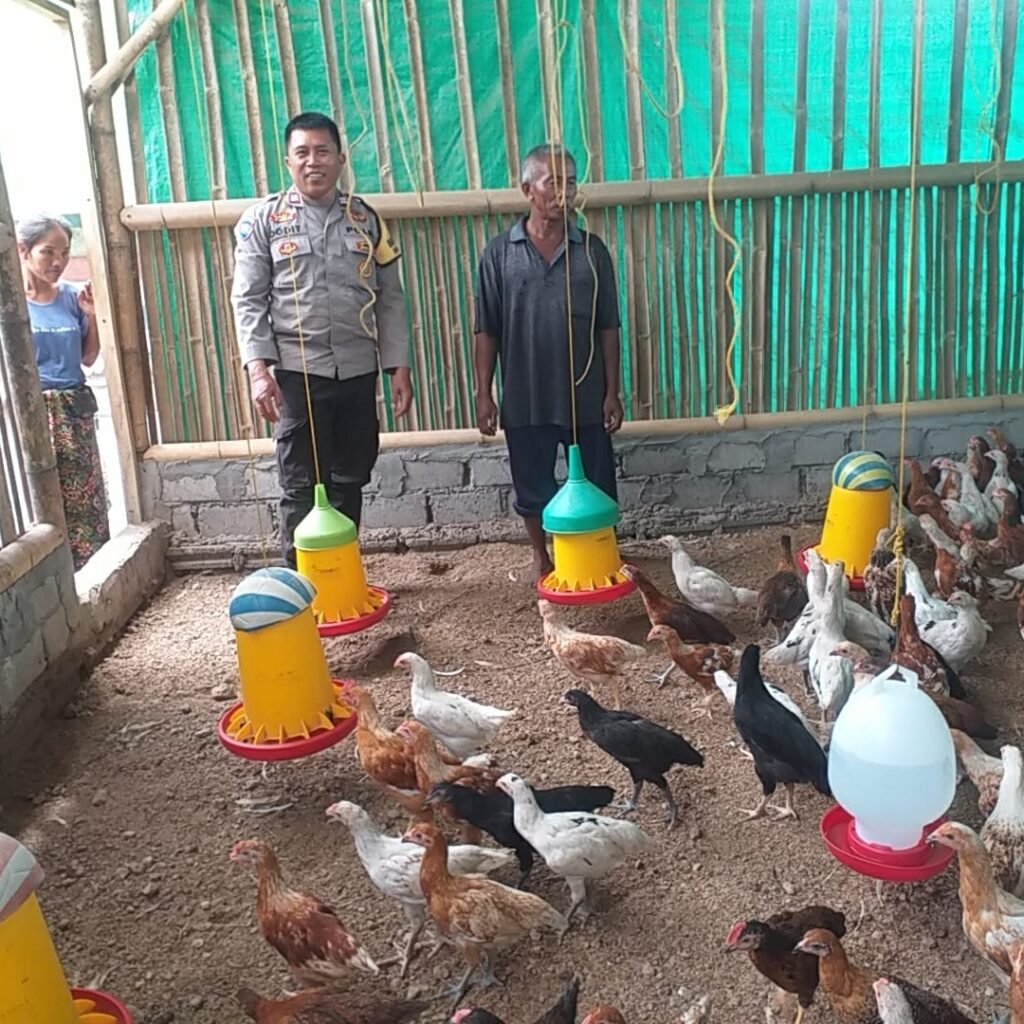 Kunjungi Peternak Ayam, Bhabinkamtibmas Sosialisasikan Ketahanan Pangan